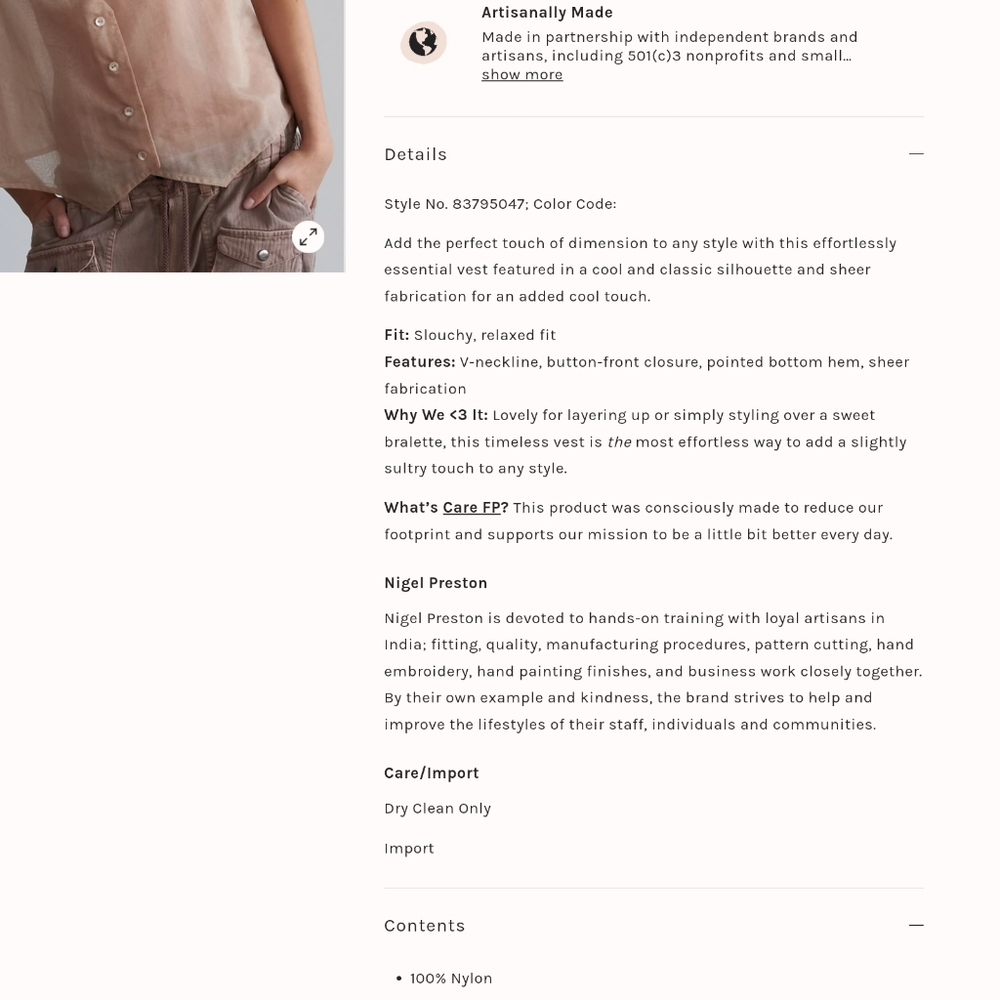 FREE PEOPLE Nigel Preston Mia Slouchy Vest NWT - SMALL - Picture 8 of 12